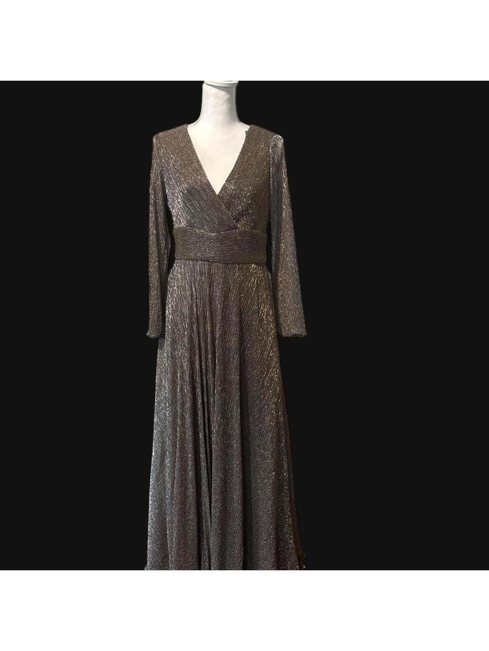 Betsy & Adam Gold Sparkly Maxi Dress with Silver Metallic Sheen Size 10P